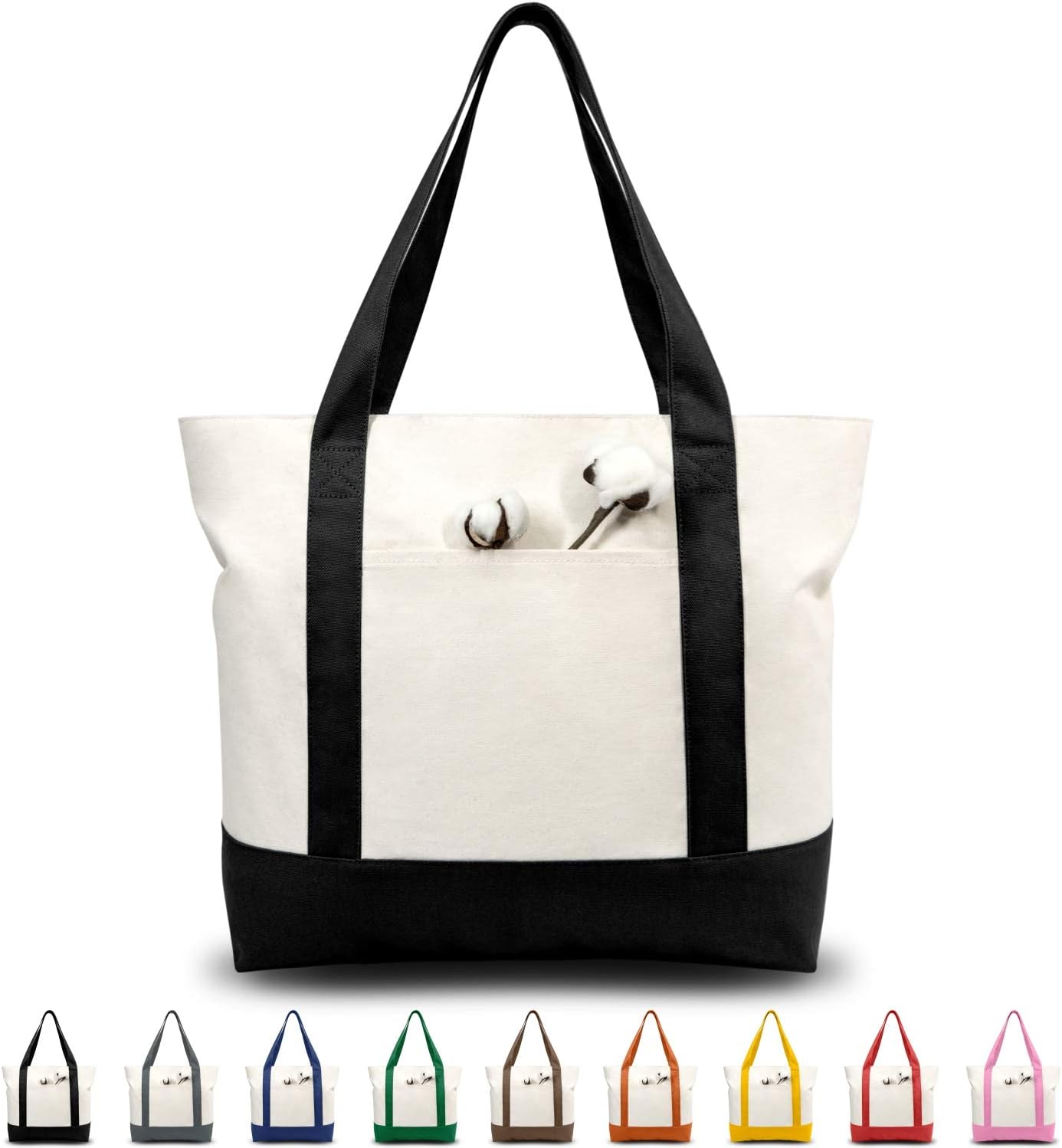 Zippered Canvas-Style Tote Bags for Retail and Events