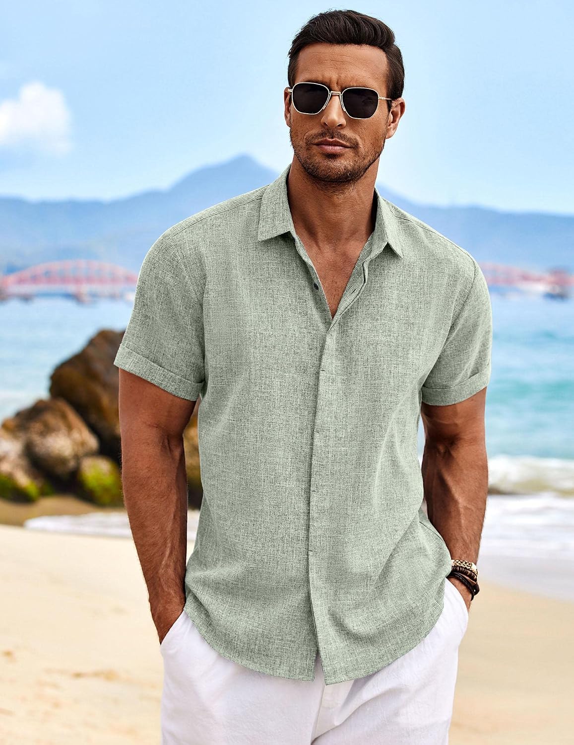 Linen-Look Button-Front Shirt — third-party reference view 2