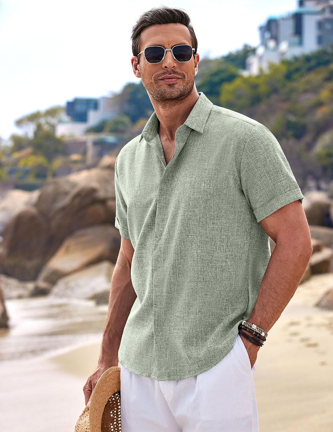 Linen-Look Button-Front Shirt — third-party reference view 3