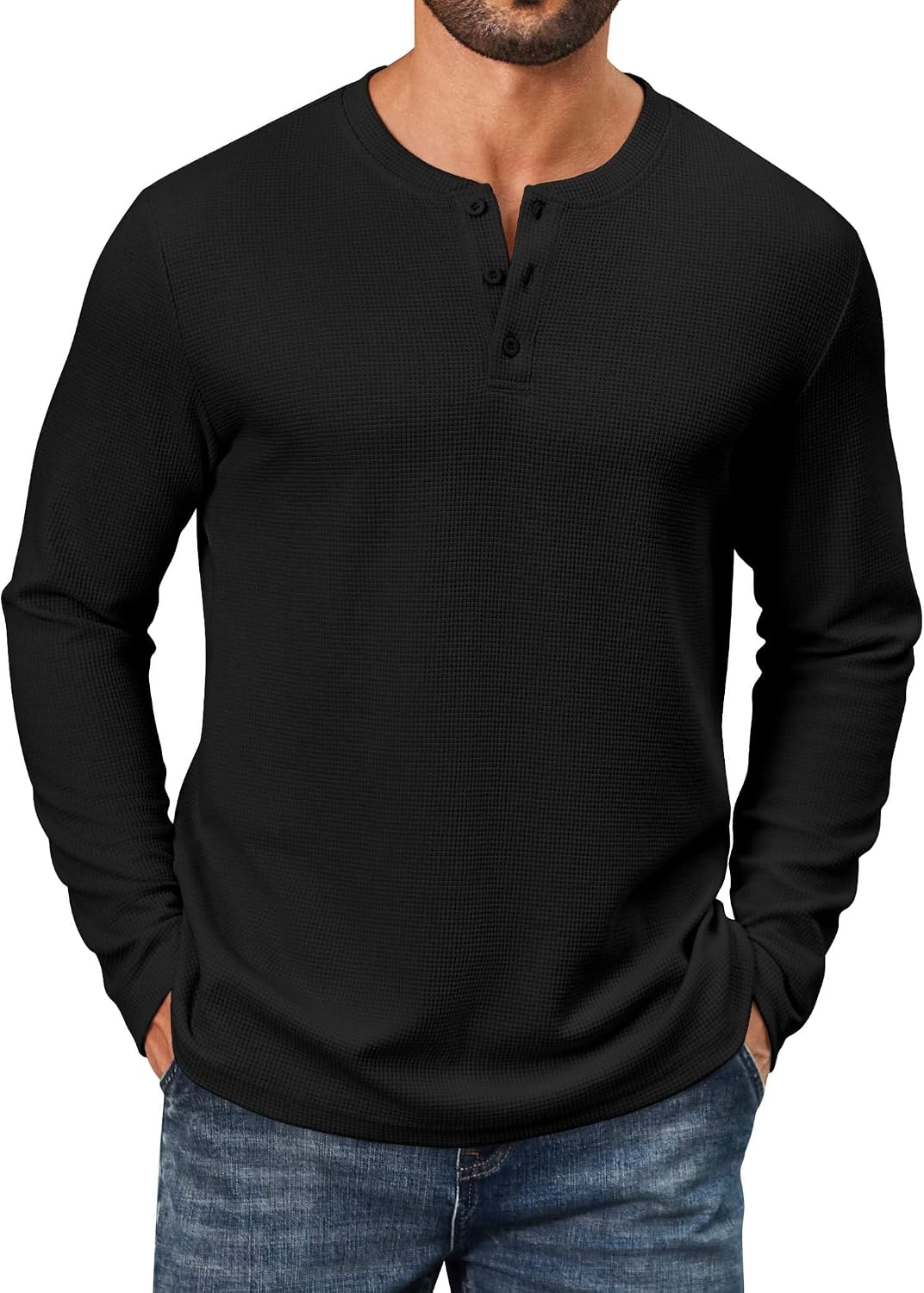 Waffle-Texture Henley Shirts for Casualwear Ranges