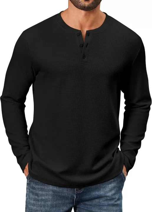 Waffle-Texture Henley Shirts for Casualwear Ranges